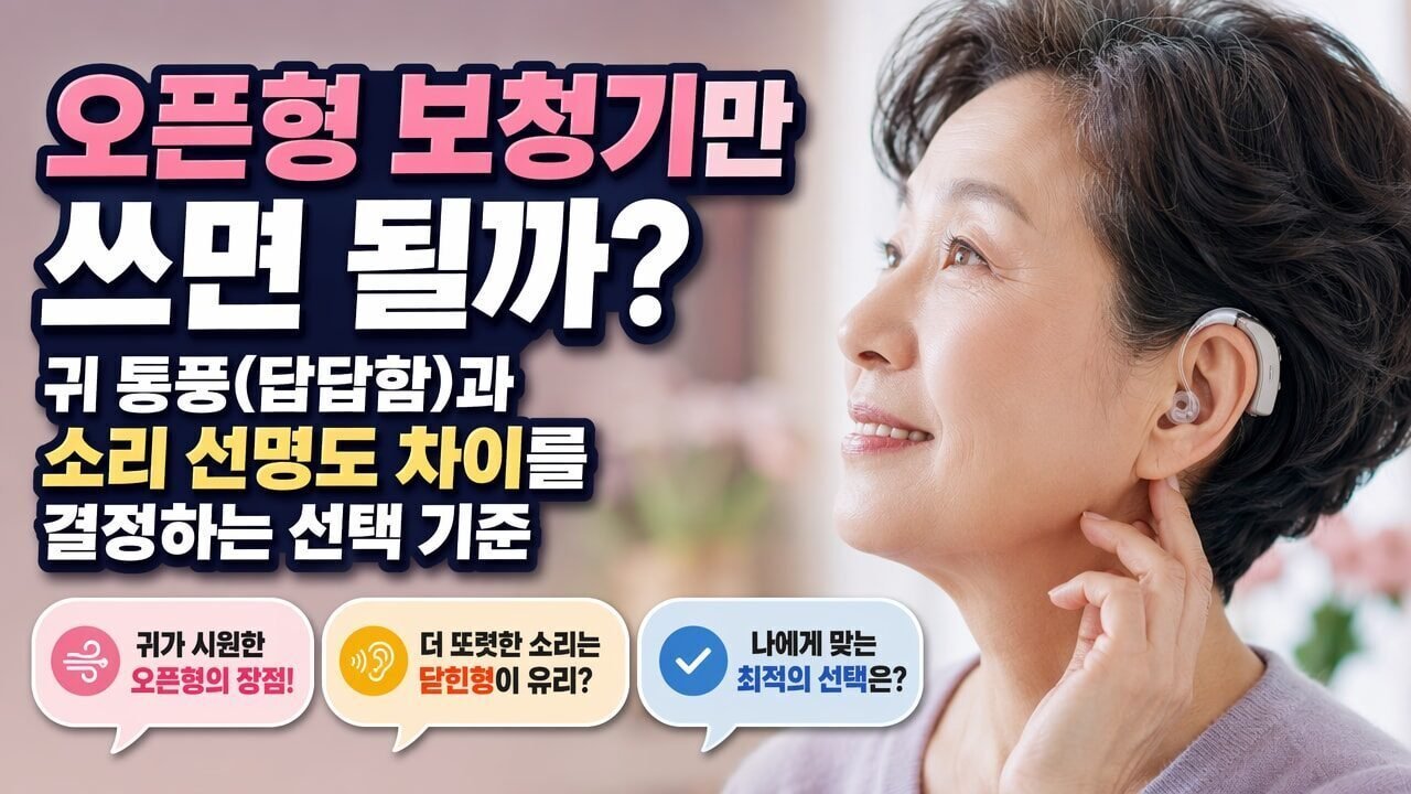 오픈형 보청기만 쓰면 될까? 귀 통풍(답답함)과 소리 선명도 차이를 결정하는 선택 기준