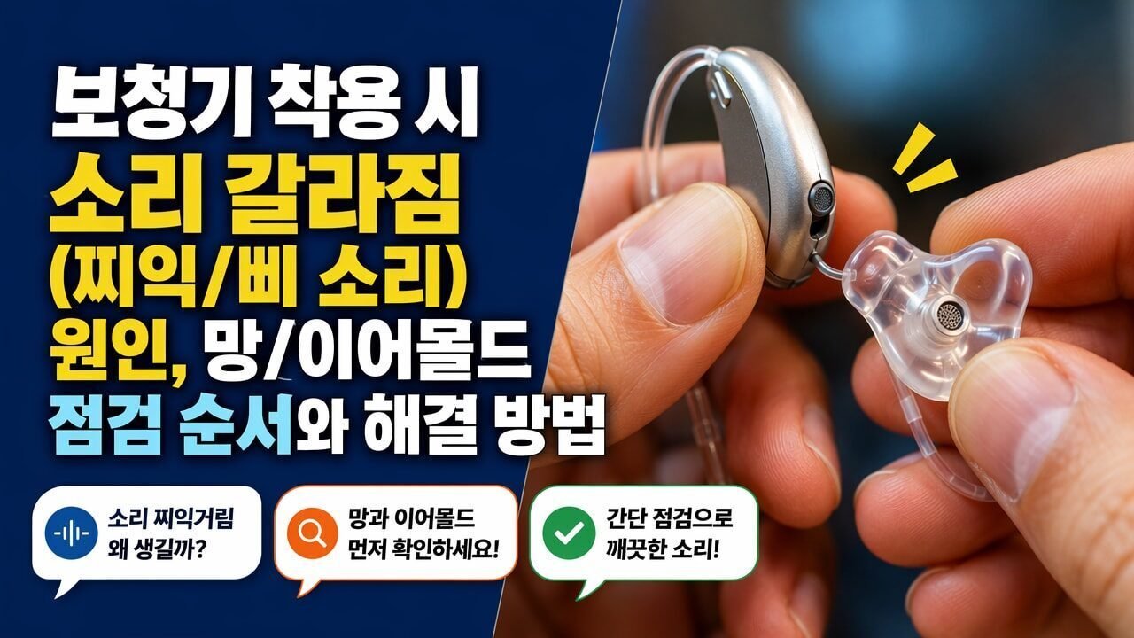 보청기 착용 시 소리 갈라짐(찌익/삐 소리) 원인, 망/이어몰드 점검 순서와 해결 방법