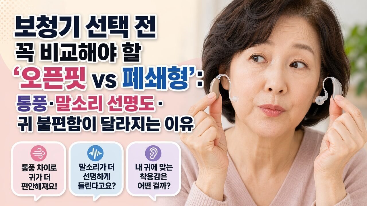 보청기 선택 전 꼭 비교해야 할 ‘오픈핏 vs 폐쇄형’: 통풍·말소리 선명도·귀 불편함이 달라지는 이유